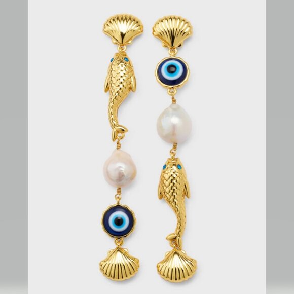 Lele Sadoughi La Mer Pearly Linear Earrings NWT - Picture 1 of 12
